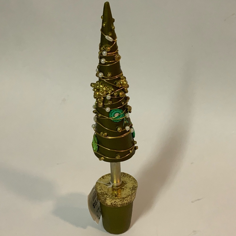 Silvestri Olive Green and Gold Cone Tree Decoration 9”